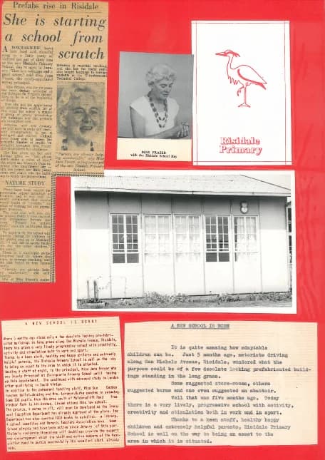 Historic school archive featuring Risidale's earliest classrooms and original school emblem